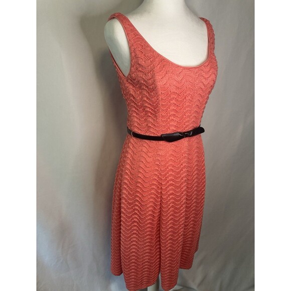 Luxe by Carmen Marc Valvo Dresses & Skirts - Lace Eyelet Tank Fit & Flare Dress Sz 4 Coral Belted Luxe by Carmen Marc Valvo
